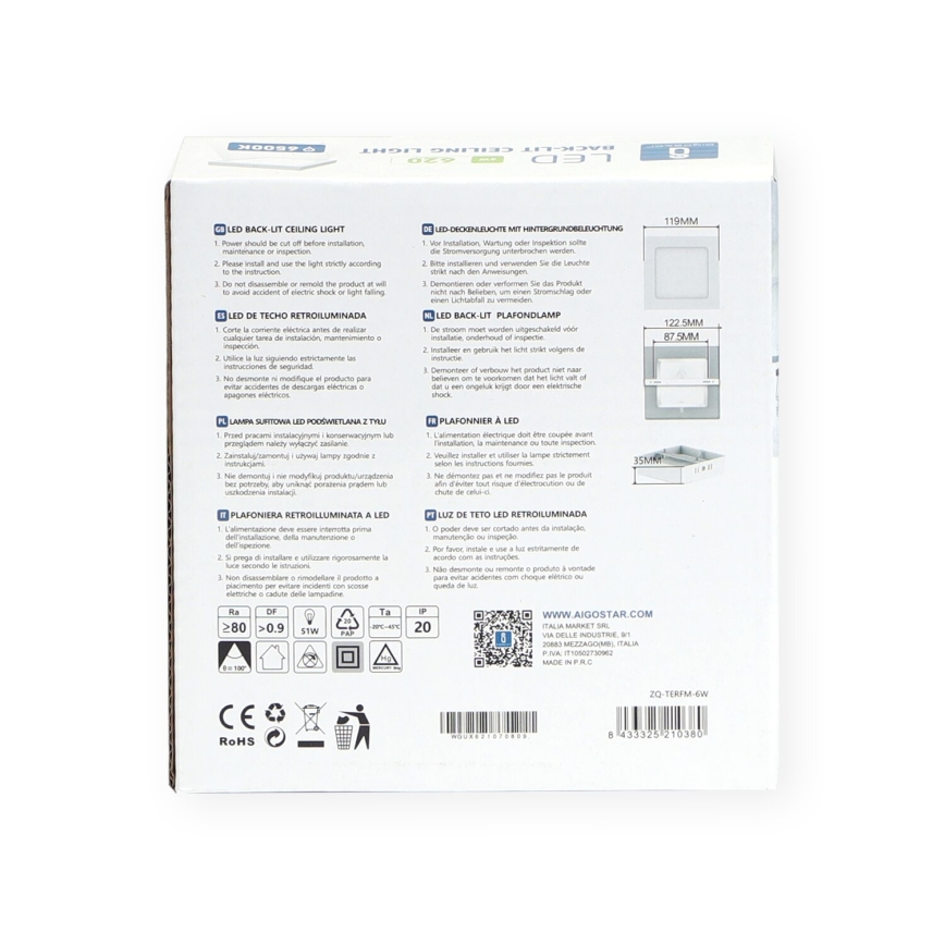 Aigostar - LED Aan plafond bevestigde lamp LED/6W/230V 12,2x12,2 cm 6500K wit