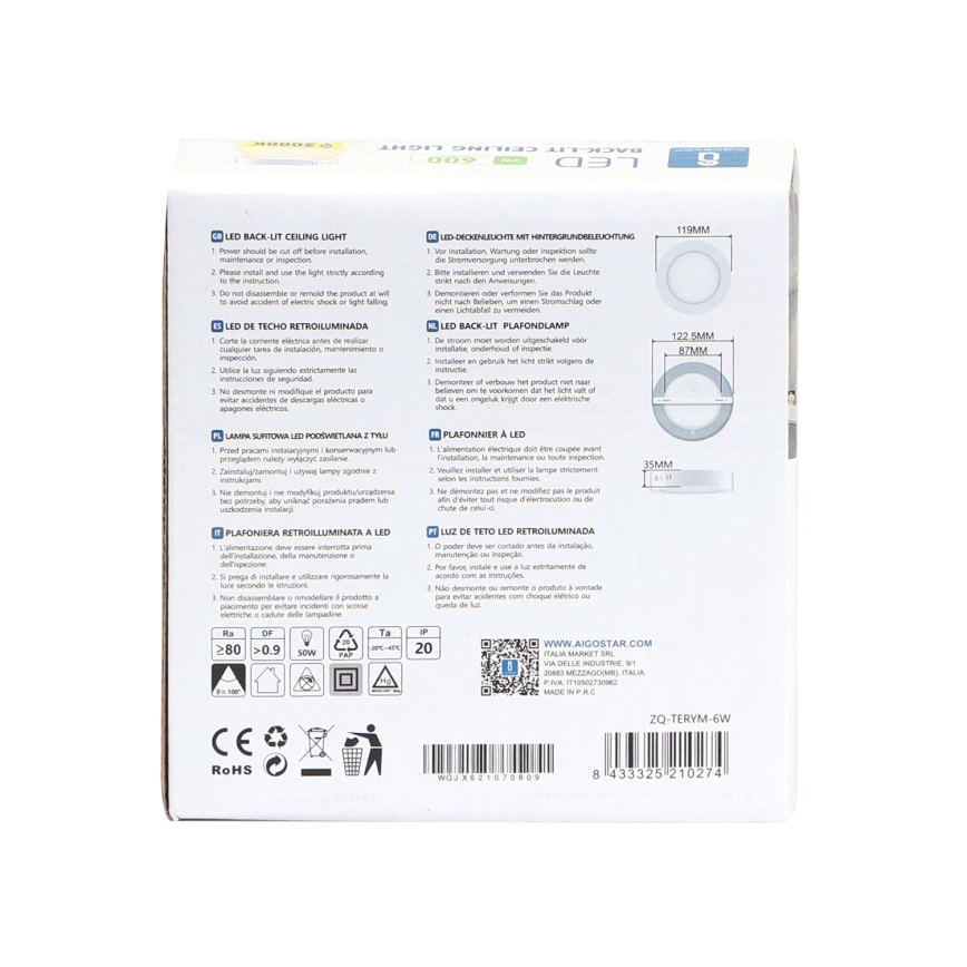 Aigostar - LED Aan plafond bevestigde lamp LED/6W/230V diameter 12,3 cm 3000K wit