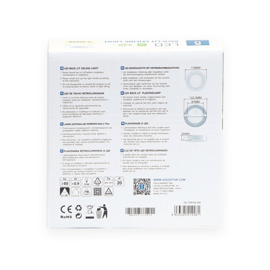 Aigostar - LED Aan plafond bevestigde lamp LED/6W/230V diameter 12,3 cm 4000K wit