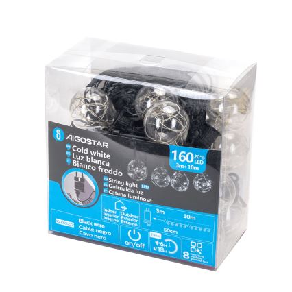 Aigostar - LED buiten decoratieve lichtsnoer 160xLED 10m IP44 koud wit
