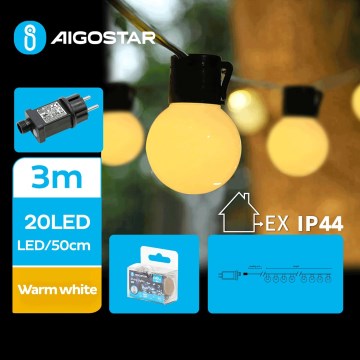 Aigostar - LED buiten decoratieve lichtslinger 20xLED/13m IP44 warm wit