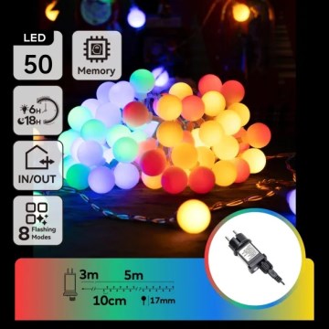 Aigostar - LED buiten decoratieve lichtslinger, 50xLED, 8 standen, 5 m, IP44, meerkleurig