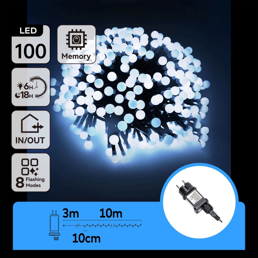 Aigostar - LED buiten decoratieve slinger 100xLED/8 functies 10 m IP44 koel wit