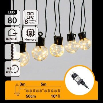 Aigostar - LED buiten decoratieve slinger 80xLED/8 functies 5m IP44 warm wit