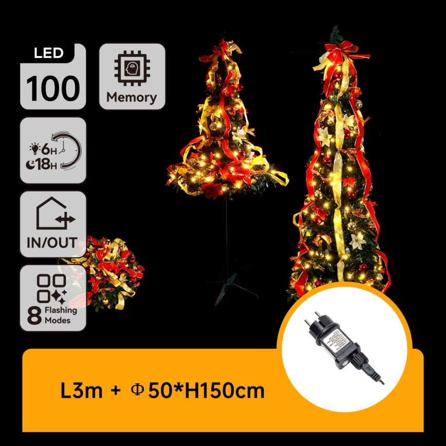 Aigostar - LED buiten kerstboom 100xLED 1,5 m IP44 rood/goud warm wit