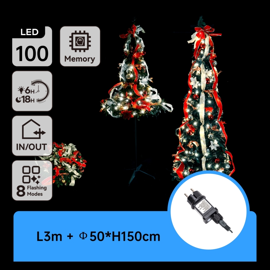Aigostar - LED Buiten kerstboom 100xLED 1,5m IP44 rood en koel wit