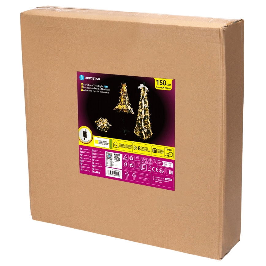 Aigostar - LED buiten kerstboom 150 LED 1,8 m IP44 wit/goud warm wit