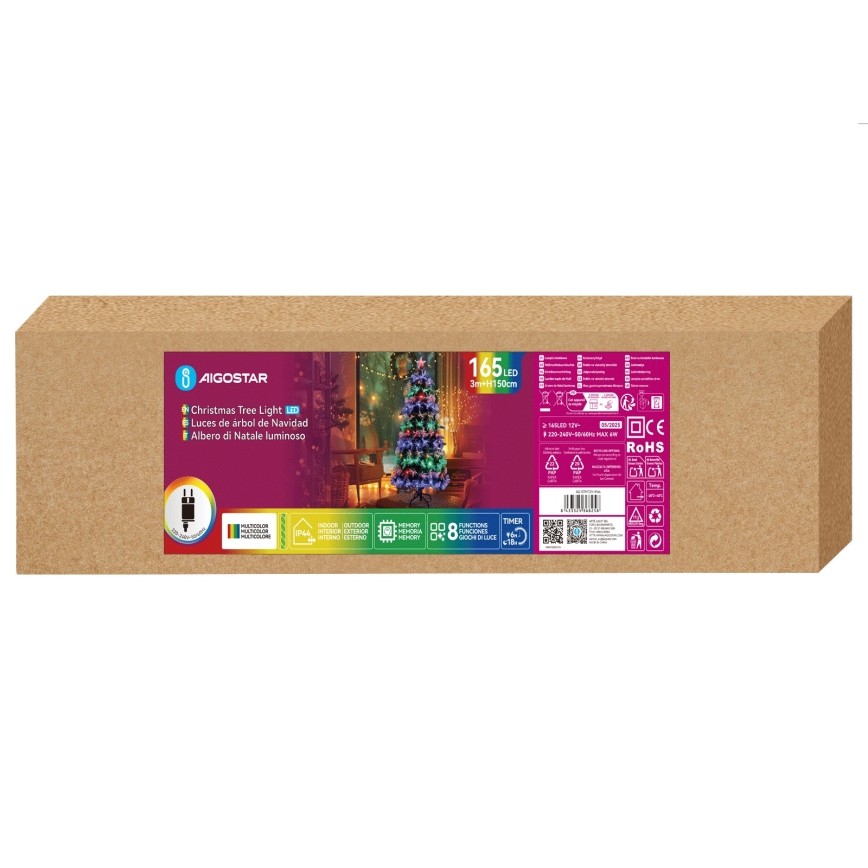 Aigostar - LED buiten kerstboom 165 LED/8 functies 1,5 m IP44 meerkleurig