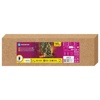 Aigostar - LED kerstboom voor buiten, 165 LED, 8 functies, 1,5 m, IP44, warm wit