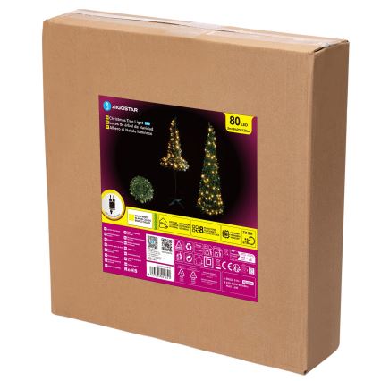 Aigostar - LED kerstboom voor buiten 80x LED 1,2 m IP44 groen, warm wit