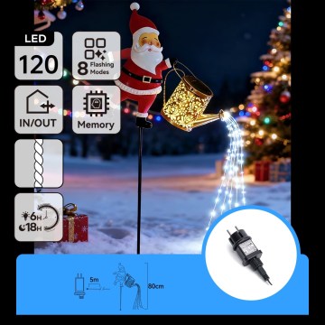 Aigostar - LED buiten kerstdecoratie 120xLED/8 functies 80 cm IP44 Santa/koud wit