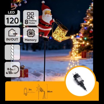 Aigostar - LED Buiten kerstdecoratie 120xLED/8 functies 80 cm IP44 Santa/warm wit