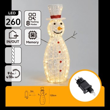 Aigostar - LED Buiten kerstdecoratie 260xLED/8 functies 1,2m IP44 warm wit sneeuwman