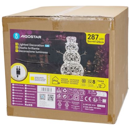 Aigostar - LED Buitenkerstdecoratie 3,6W/31/230V 2700K 120 cm IP44 sneeuwpop