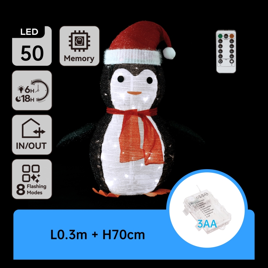 Aigostar - LED buiten kerstdecoratie 50xLED/3xAA IP44 pinguïn