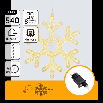 Aigostar - LED Buiten kerstdecoratie 540xLED/6W/230V 43 cm IP44 warm wit sneeuwvlok