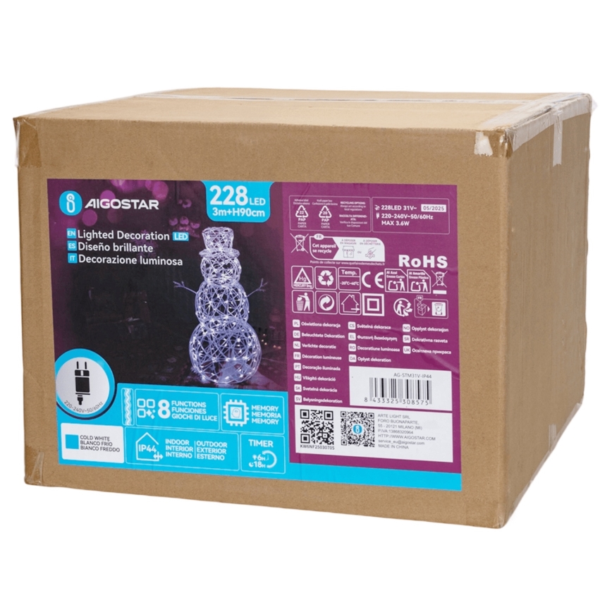 Aigostar-LED Buiten kerstdecoratie LED/3,6W/31/230V 6500K 90cm IP44 sneeuwman