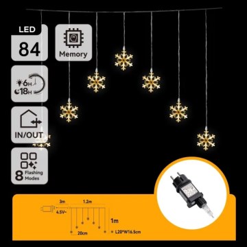 Aigostar - LED buiten kerstketting 84xLED/8 functies 1,2x1m IP44 warm wit sneeuwvlokken