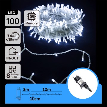 Aigostar - LED buiten kerstlichtsnoer 100xLED/8 functies 13m IP44 koud wit