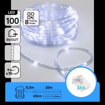 Aigostar - LED buiten kerstlichtsnoer 100xLED/8 functies 3xAA 10,3m IP44 koelwit