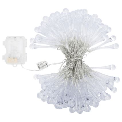 Aigostar - LED buiten kerstverlichting 100xLED/8 functies 3xAA 10m IP44 koud wit druppels