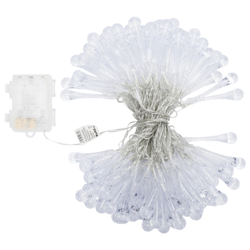 Aigostar - LED buiten kerstverlichting 100xLED/8 functies 3xAA 10m IP44 koud wit druppels
