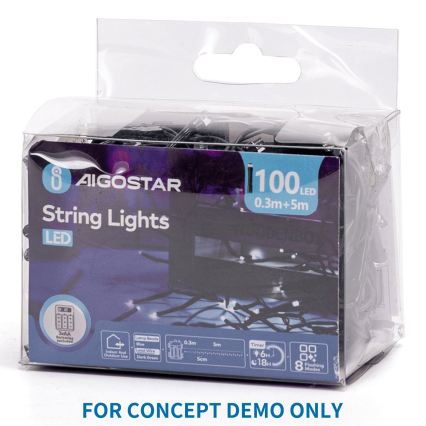 Aigostar - LED buiten kerstlichtsnoer 100xLED/8 functies 3xAA 5,3m IP44 roze