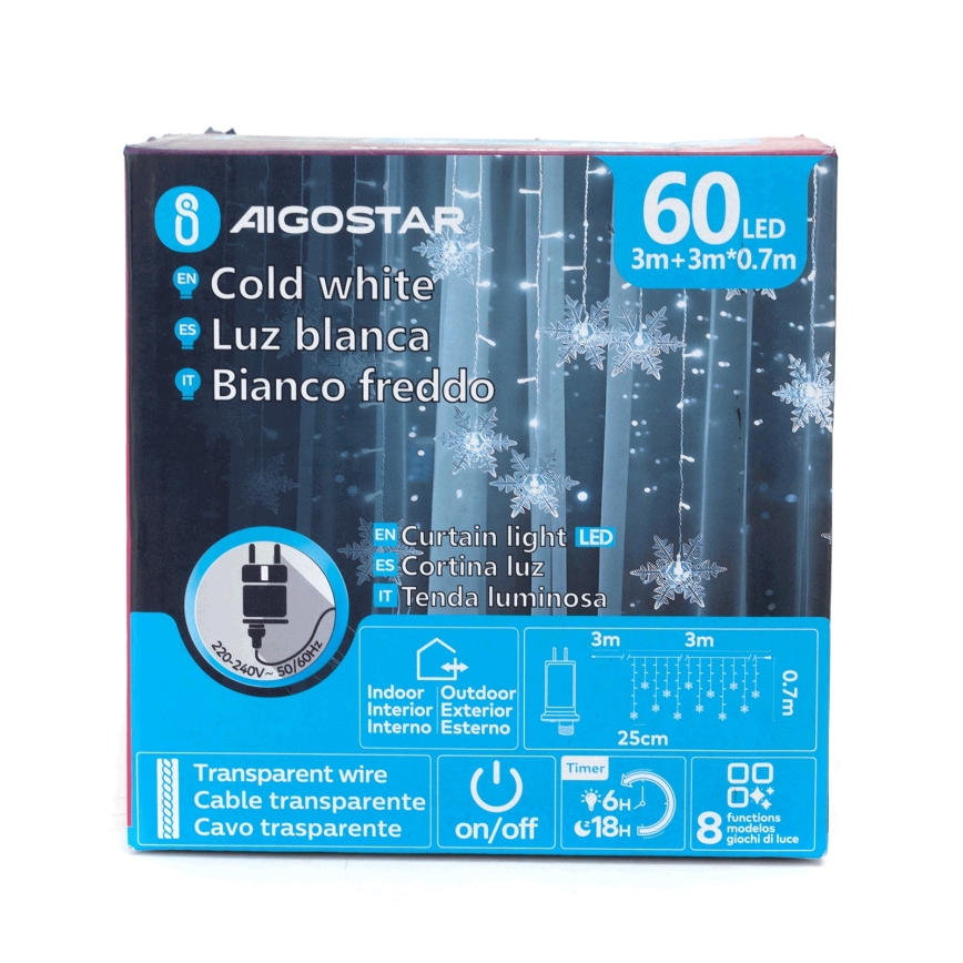 Aigostar - LED-lichtsnoer voor buiten 120xLED/8 functies 3x0,7m IP44 koud wit + afstandsbediening