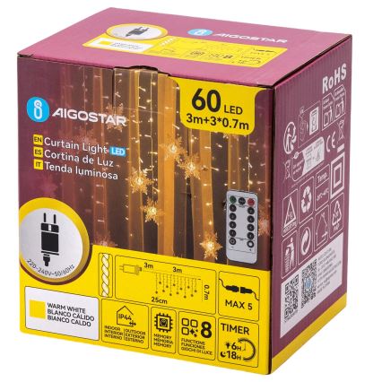 Aigostar - LED-lichtsnoer voor buiten, 120×LED, 8 functies, 3×0,7 m, IP44, warm wit + afstandsbediening