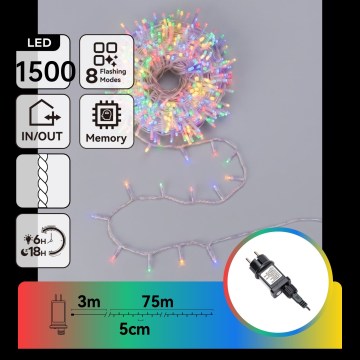 Aigostar - LED buiten kerstlichtsnoer 1500xLED/8 functies 78m IP44 meerkleurig