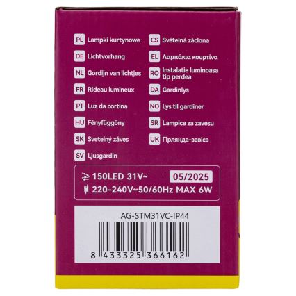 Aigostar - LED buiten kerstsnoer 150xLED/6W/230V/8 functies 1,5x1m IP44 warm wit + afstandsbediening