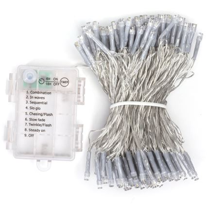 Aigostar -LED buiten kerstlichtsnoer 150xLED/8 functies 3xAA 15,3m IP44 warm wit