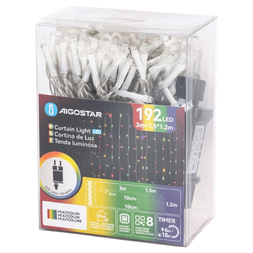 Aigostar - LED Buiten kerstlichtsnoer 192xLED/8 functies 4,5x1,2m IP44 meerkleurig