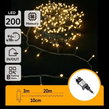 Aigostar - LED buiten kerstlichtsnoer, 200 LEDs / 8 functies, 20 m, IP44, warm wit