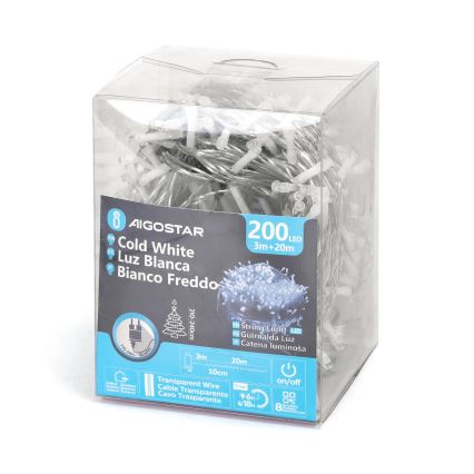 Aigostar - LED buiten kerstlichtsnoer 200xLED/8 functies 23m IP44 koud wit