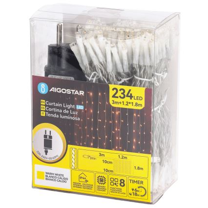 Aigostar - LED buiten kerstlichtsnoer 234xLED/8 functies 1,2x1,8 m IP44 warm wit