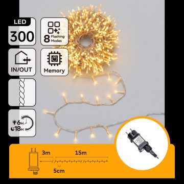 Aigostar - LED buiten kerstlichtsnoer 300xLED/8 functies 18m IP44 warm wit