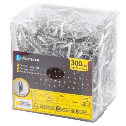 Aigostar - LED kerstsnoer voor buiten 300xLED/8 functies 15x0,4 m IP44 warm wit