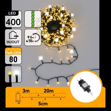 Aigostar - LED buiten kerstlichtsnoer 320xLED+80xLED 23m IP44 warmwit+koelwit