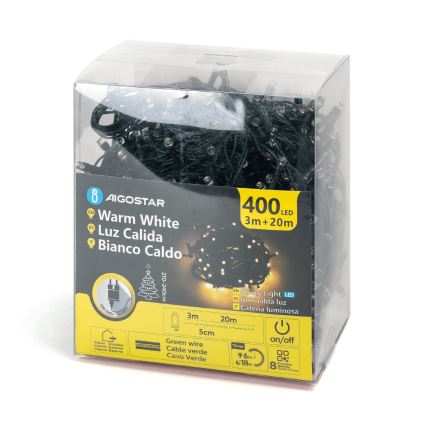 Aigostar - LED buiten kerstlichtsnoer, 400 LED / 8 functies, 23 m, IP44, warm wit