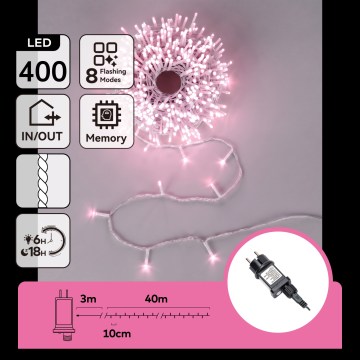 Aigostar - LED buiten kerstlichtsnoer 400xLED/8 functies 43m IP44 roze
