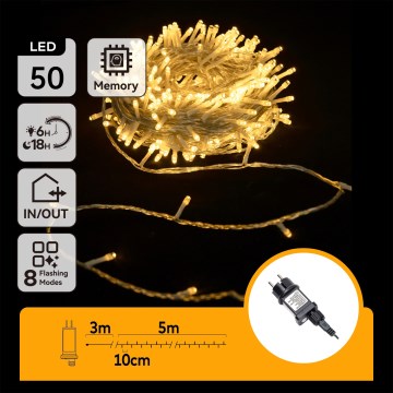 Aigostar - LED buiten kerstlichtsnoer 50xLED/8 functies 8m IP44 warm wit