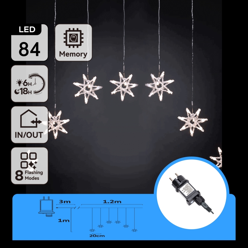 Aigostar - LED buiten kerstlichtsnoer 70 LED/8 functies 1,2×1 m IP44 koud wit sneeuwvlokken