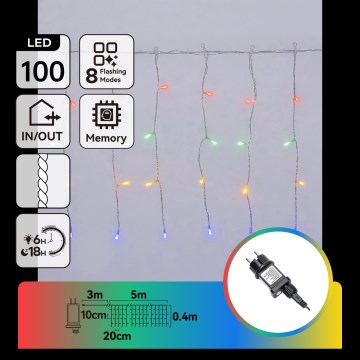 Aigostar - LED buiten kerstslinger 100xLED/8 functies 8x0,4 m IP44 meerkleurig