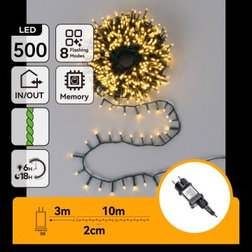 Aigostar - LED Buiten kerstslinger 500xLED/8 functies 13m IP44 warm wit