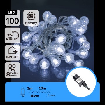 Aigostar - LED buiten kerstsnoer 100x LED / 8 functies, 13 m, IP44, koel wit