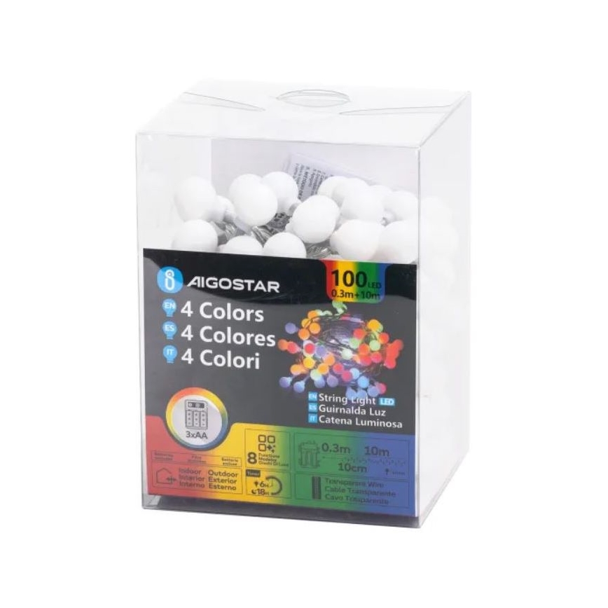 Aigostar - LED buiten kerstsnoer 100xLED/3xAA/8 functies 10,3 m IP44 meerkleurig