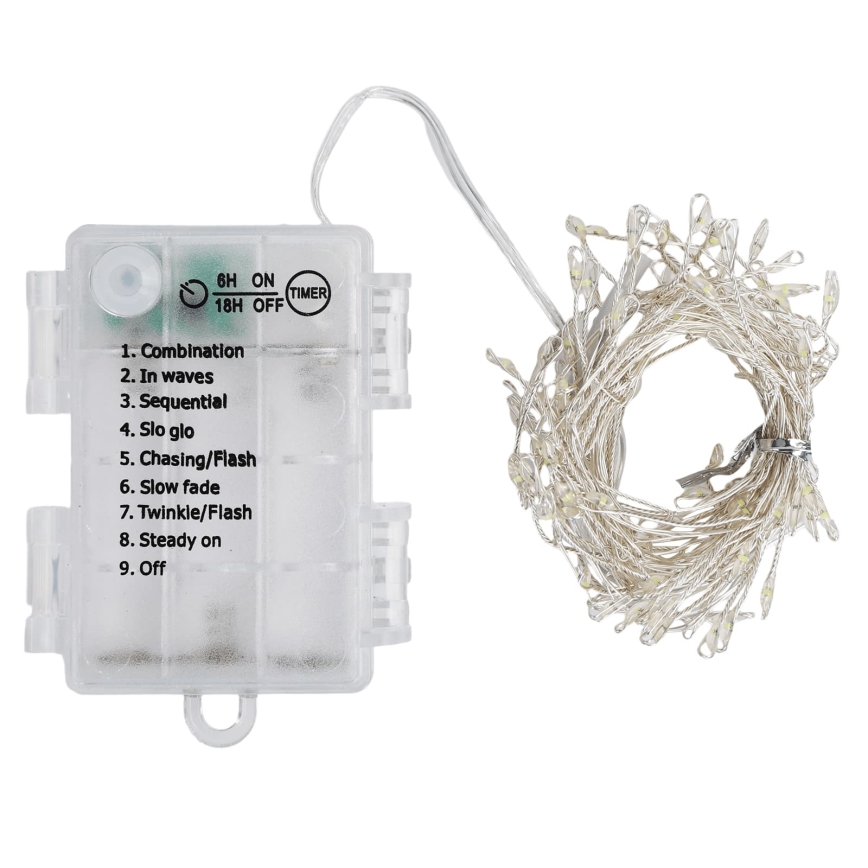 Aigostar - LED buiten kerstverlichting 100xLED/8 functies 3xAA 3,3m IP44 koel wit
