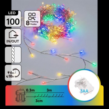 Aigostar - LED buiten kerstsnoer 100xLED/8 functies 3xAA 3,3m IP44 meerkleurig