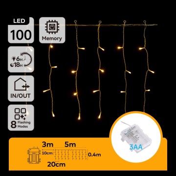 Aigostar-LED Buiten kerstsnoer 100xLED/8 functies 3xAA 8x0,4m IP44 warm wit